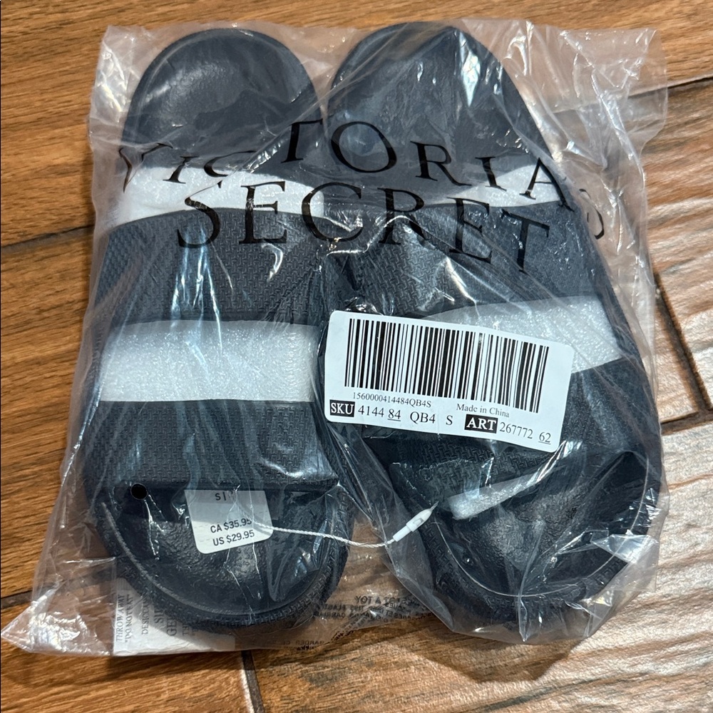 Victoria's Secret pink Black Slide Sandals
